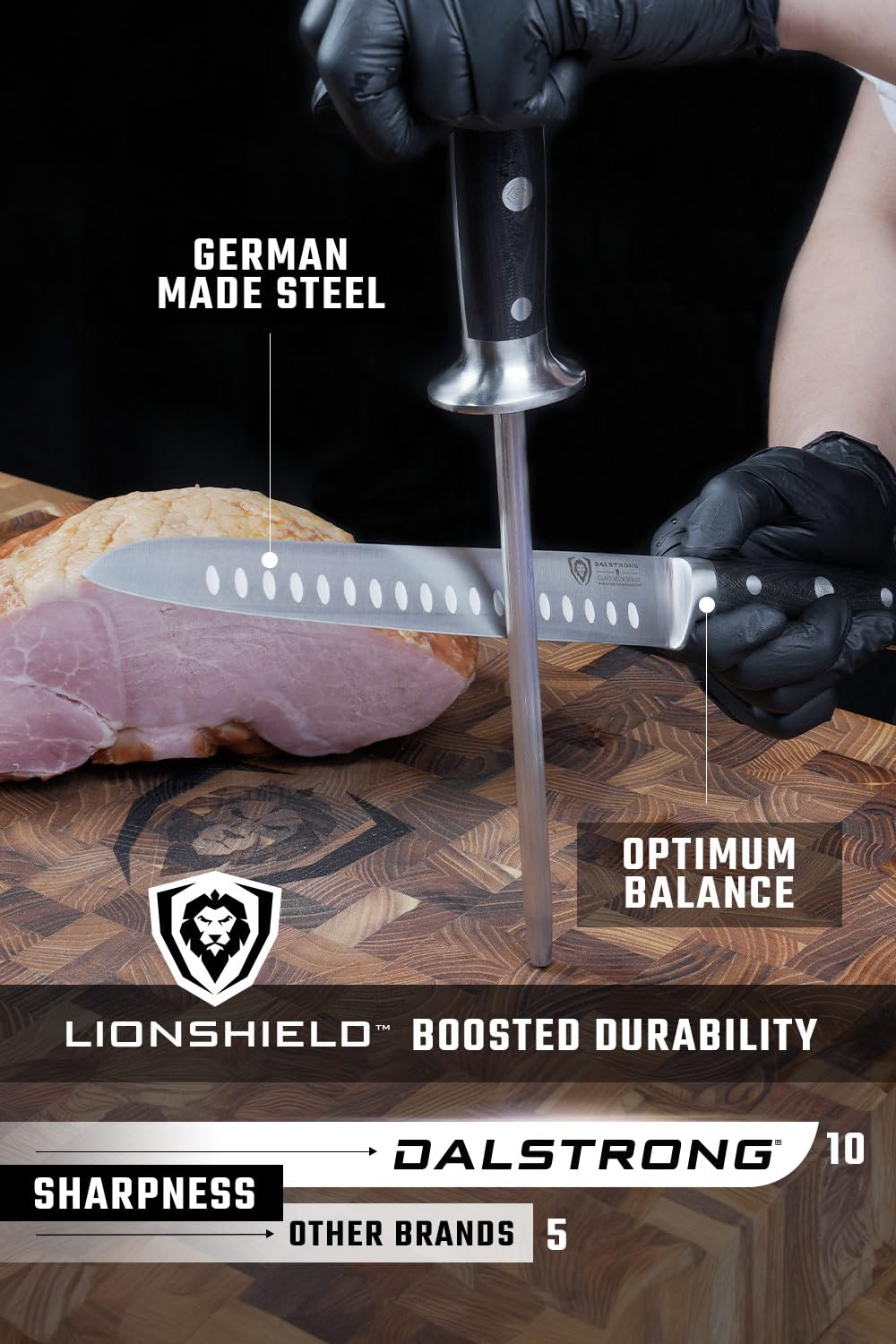 Dalstrong Carving Knife & Meat Fork Set - Gladiator Series Elite - 8" Honing Rod - Forged HC German Steel - 9 inch Carving Knife & Sheath - Hollow Ground Carving Set - Matching Fork - NSF Certified Dalstrong