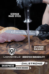 Dalstrong Carving Knife & Meat Fork Set - Gladiator Series Elite - 8" Honing Rod - Forged HC German Steel - 9 inch Carving Knife & Sheath - Hollow Ground Carving Set - Matching Fork - NSF Certified Dalstrong