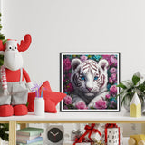 RICUVED Diamond Art Kits for Adults, White Tiger Diamond Painting Kits for Beginners, Animal Flowers DIY 5D Full Round Drill Gem Crystal Rhinestone Art and Craft Kit for Gift Home Wall Decor 30x30cm RICUVED