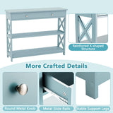 GOFLAME 3-Tier Sofa Tables, Long Narrow Console Table with Large Drawer & 2 Open Storage Shelves, Wooden Entry Table, Modern Entryway Table with Storage for Living Room, Entryway, Hallway (Green) GOFLAME