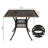 VINGLI 5-Piece Outdoor Patio Dining Set, Cast Aluminum All-Weather Outdoor Table and Chairs w/Cushion, Outdoor Furniture Set w/Umbrella Hole for Backyard Deck Poolside (Square, Grid Back) VINGLI