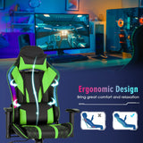 Giantex Gaming Chair with RGB LED Lights, Ergonomic Video Game Chair, High Back PVC Leather E-Sport Computer Chair Adjustable w/Headrest & Lumbar Support (Green) Giantex