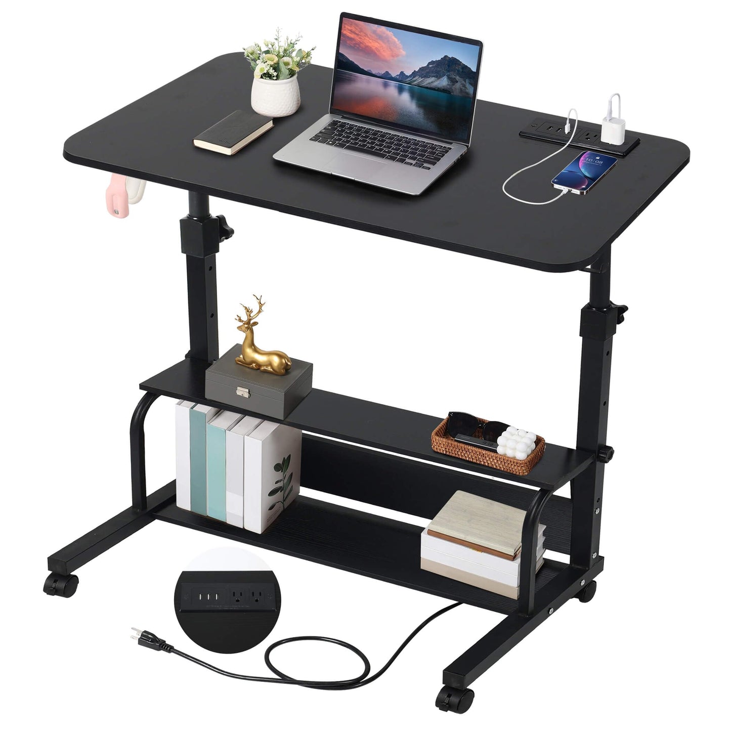 Standing Desk Small Computer Desk,Small Desk for Bedroom,Corner Desk for Small Space,Small Office Desk Adjustable Desk,Mini Desk Stand Up Desk Laptop Desk,Portable Rolling Desk 31.5 Inch Black C