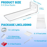 DILIBRA Set of 6 Floating Shoe Display Shelf with Lights, Glow Color Changing Clear Acrylic Shoe Shelf for Wall, Levitating Sneaker Shelves Wall Mount for Display Your Top Shoes Collection DILIBRA