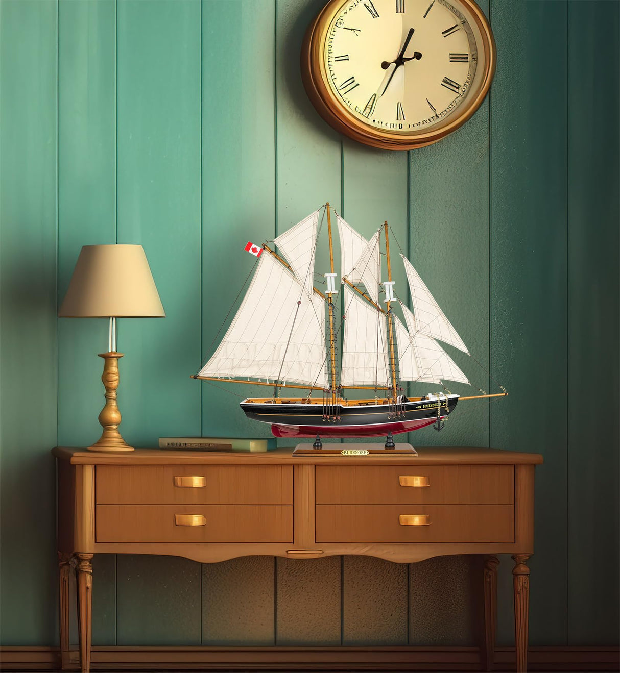 SAILINGSTORY Wooden Sailboat Model Ship Bluenose 1/85 Scale Replica Schooner Sailboat Decor Medium HOME DECOR SAILINGSTORY