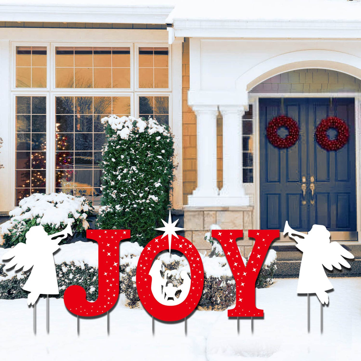 Outdoor Christmas Decorations -Joy Nativity Sets for Christmas Outdoor Xmas Nativity Lawn Religious Scenes Yard Decor with Stake for Home Lawn Pathway Walkway, Red, White mishunyus