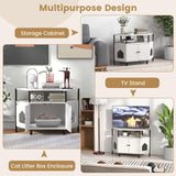 PETSITE Corner Cat Litter Box Enclosure, Litter Box Corner Cabinet with 2 Entrances, Open Shelf, and Double Doors, Industrial/Modern Style Hidden Litter Box Furniture for Cat Kitty (White) PETSITE