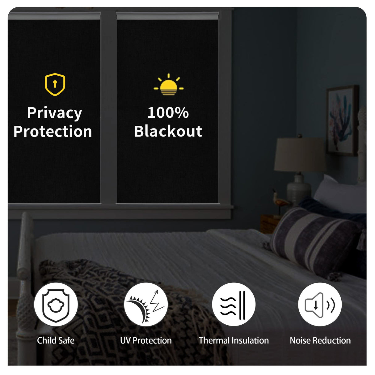 GENIMO 100% Blackout Blinds for Indoor Windows, Window Blinds Cordless with Thermal Insulated, UV Protection Fabric, Mini Door Blinds for Home, Office, Bedroom, Easy to Install, Grey, 27" W X 75" H GENIMO