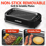 Indoor Grill, CUSIMAX Smokeless Grill Indoor, 1500W Electric Grill Griddle Korean BBQ Grill with LED Smart Display & Tempered Glass Lid, Non-stick Removable Grill Plate & Griddle Plate, Black CUSIMAX
