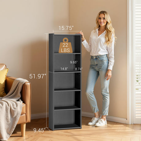 ZENY 5-Tier Shelf Bookcase, Freestanding Wood Storage Display Open Bookshelf for Home Office (Black) ZENY
