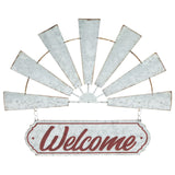 Farmlyn Creek Windmill Welcome Sign - 17 x 15 in White Galvanized Finish - Rustic Farmhouse Wall Decor - Outdoor Metal Windmill Decor - Front Door Welcome Sign Hanging Farmlyn Creek