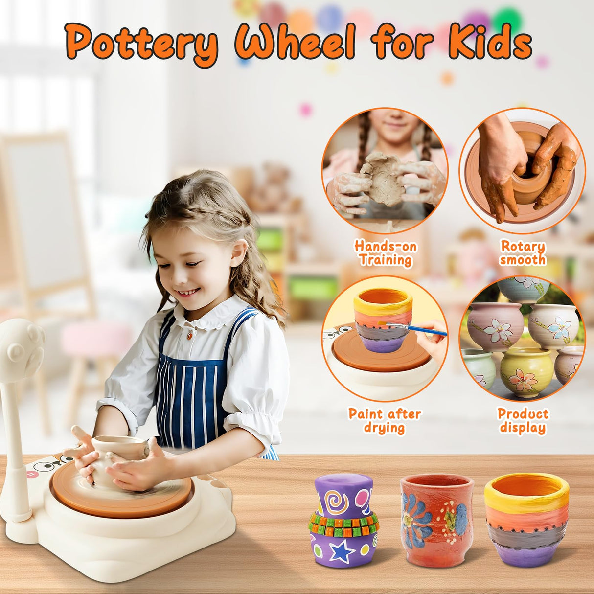 Pottery Wheel for Kids, Mini Pottery Studio with Art Supplies & Craft Kits, Complete Arts & Crafts Toys Set for Kids Ages 4-12+, Perfect Birthday Christmas Gift for Boys and Girls Instiwitt