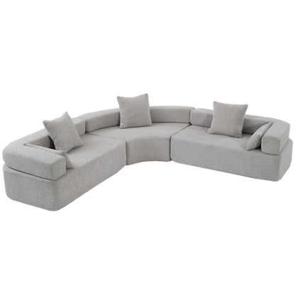 111" Oversized Combination Boucle Curved Sofa, Modern Modular 3 Piece Free Combination, L-Shaped Corner Couch with 5 Pillows, Comfy Upholstered 4 Seater Couch, Semicircular Sectional Sofa (Grey)