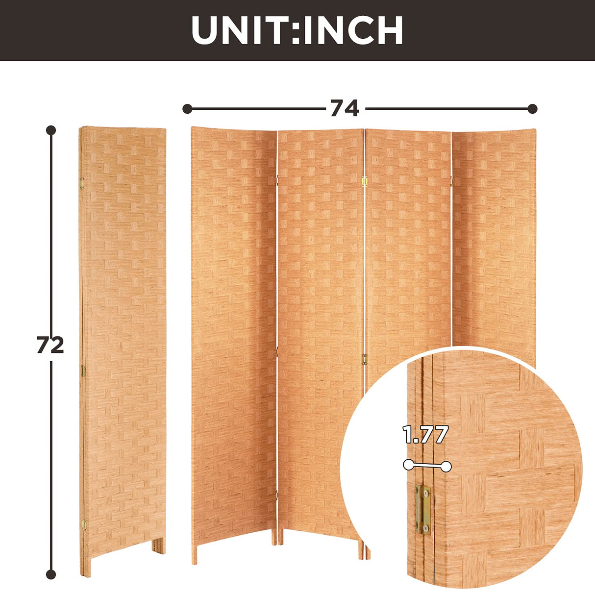 Wood Mesh Woven Design 4 Panel Folding Wooden Screen Room Divider FDW