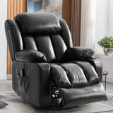 RESTREAL Power Lift Recliner Chair for Elderly, Electric Recliner Chairs for Adults with Massage and Heat, Cup Holders, Remote Control, USB Ports, Side Pockets, Leather (Black) RESTREAL