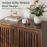 Smart FENDEE Sideboard Cabinet, 31.5" W Farmhouse Buffet Cabinet with Slatted Doors & Adjustable Shelf, Wood Coffee Bar Storage Station for Kitchen, Dining Room, Living Room, Entryway, Walnut Color Smart FENDEE