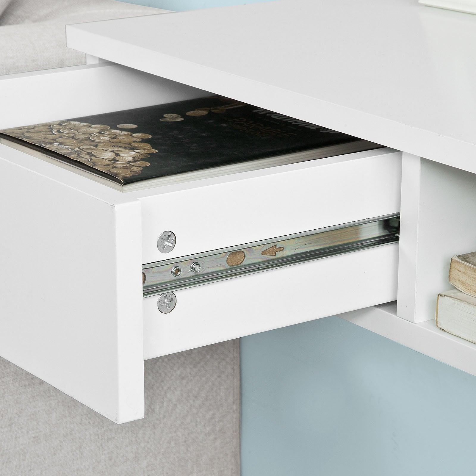 Haotian Wall-Mounted Folding Drop-Leaf Table with Storage Shelves - White - WoodArtSupply