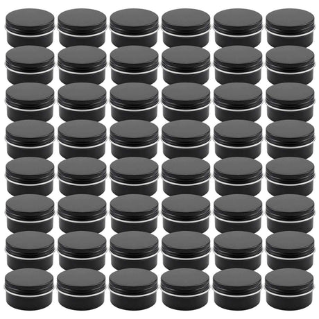 Foraineam 48 Pack 1 oz. Aluminum Round Lip Balm Tin Containers with Screw Lid - Metal Storage Travel Tins Matte Black Empty Tin Jars Foraineam