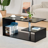 HOMMPA LED Coffee Tables for Living Room Modern Black Coffee Table with 3 Tiers Open Storage Shelf High Gloss Center Table Sofa Tea Table with LED Lights for Home Office Furniture Black HOMMPA