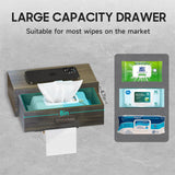 Toilet Paper Holder with Shelf,Wall Mount/Adhesive Rustic Farmhouse Toilet Paper Holder,Wipes Dispenser for Bathroom,Wood Toilet Roll Holder with Storage Drawer(Brown) SUNLOVING