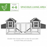 PawHut Dual Wooden Chicken Coop with Garden Bed, Large Outdoor Hen House with Nesting Boxes Removable Trays, Ramps Run, for Garden Backyard, 123" x 27.5" x 42.5", Dark Gray PawHut
