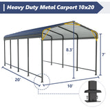 SUNBURY Carport 10 x 20 ft Heavy Duty Metal Carport Canopy with Galvanized Steel Roof, Outdoor Garage Car Shelter Shade for Car, Truck and Boats, Grey SUNBURY
