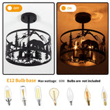 Farmhouse Rustic Slanted Ceiling Light Fixture - 3-Light Round E12 Base Black Metal Fixture with Deer and Bear Design - Perfect for Kitchen, Bedroom, Hallway, and Rustic Style MLGB