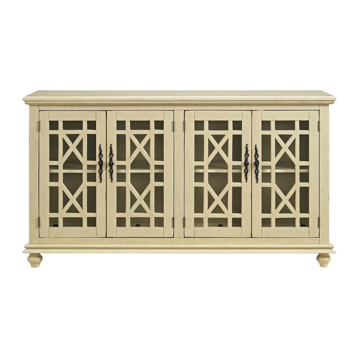 Martin Svensson Home Orsey 63" Solid Wood TV Stand - Antique Cream White Finish - Rustic Style and Parisian Design Inspired - with Two Spacious Cabinets with Adjustable Shelves for Storage. Martin Svensson Home