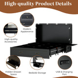 Tafeumob Murphy Bed Queen Size: Wood Murphy Bed Cabinet with Drawer Space-Saving with Golden Handle & Charging Station for Bedroom, Multipurpose Area, Guest Room, Apartment Black (Without Mattress) Tafeumob