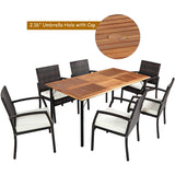 Tangkula 7 Pieces Patio Dining Set, Acacia Wood Wicker Dining Furniture Set with Sturdy Steel Frame & Umbrella Hole, Outdoor Dining Table Chair Set with Removable Cushions for Backyard, Garden Tangkula