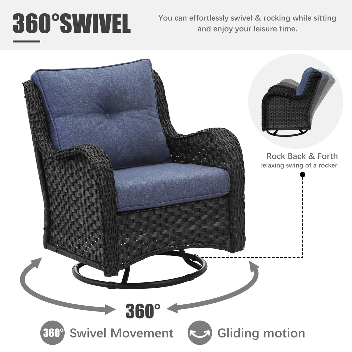 LayinSun 10 Pieces Outdoor Patio Furniture Set with Fire Pit Table, Rattan Wicker Sectional Swivel Rocker Chairs Sets with Ottomans, Swivel Glider Chairs, Single Chairs and Coffee Table LayinSun