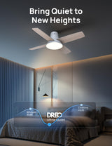 Dreo Ceiling Fans with Lights, 12 Speeds & 3 Fan Modes, Quiet DC Motor, Low Profile Easy to Install, Flush Mount Smart Ceiling Fan with Dimmable LED, 12H Timer for Bedroom, Remote, White, 44'' Dreo