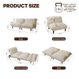 DreamDashio Futon Sofa Bed, 4 in 1 Multi-Functional Futon Couch with Adjustable Backrest, 75 inch Convertible Sleeper Sofa Bed and Recliner Lounge, Corduroy Loveseat for Living Room, Apartment, Beige DreamDashio