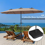 Tangkula 15 Ft Solar LED Patio Double-Sided Umbrella with Base, Outdoor Twin Umbrella, Extra Large Umbrella w/ 36 Solar Powered Lights & Crank System for Garden, Deck, Poolside, Patio (Tan) Tangkula