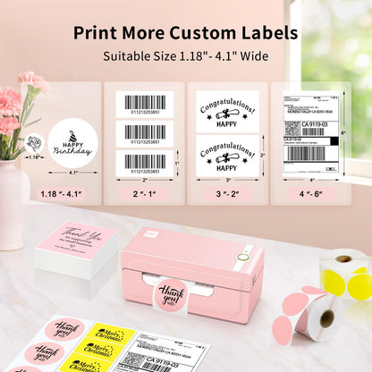 JADENS Bluetooth Thermal Label Printer 4x6, Pink Wireless Shipping Label Printer for Small Business & Packages, Compatible with iOS, Android, Mac, Windows, Amazon, Etsy, Ebay, Shopify