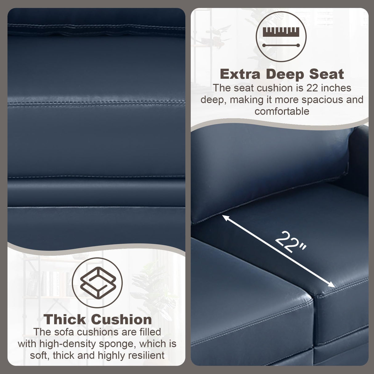 Faux Leather Loveseat Sofa, 59"W Mid Century Modern Couch with Storage, Comfy 2 Seater Sofa with Nailhead Trim & Rolled Armrests, Deep Seat Small Couch for Living Room, Apartment, Office (Navy Blue) JEEOHEY