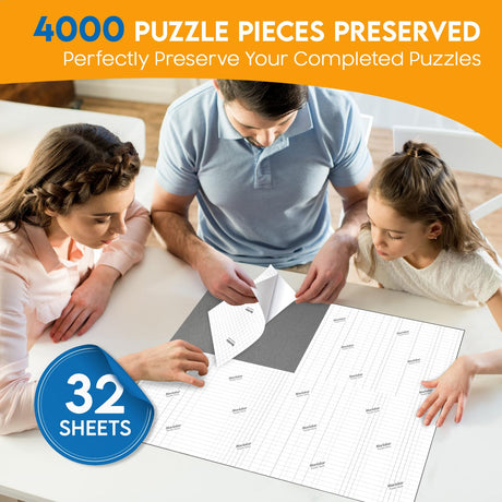 Nariolar Ultra Adhesion Puzzle Glue Sheets, 32 Puzzle Saver Sheets Preserves 4×1000 Pieces Jigsaw Puzzle, Puzzle Saver for Easy Preservation in Minutes Nariolar