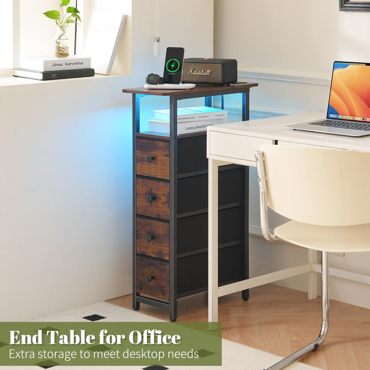 Yoobure Narrow Dresser for Bedroom, LED Slim Dresser with Charging Station, Small Dressers Chest of Drawers, Fabric Dresser Tall Skinny Cabinet Night Stand for Dorm, Small Spaces, Closet, Bathroom Yoobure