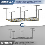 Jusgym 4X8FT Overhead Garage Storage Rack, 22"-48" Height Adjustable Garage Ceiling Storage Racks, Heavy Duty Metal Overhead Storage Organizer System, 750LBS Weight Capacity Jusgym