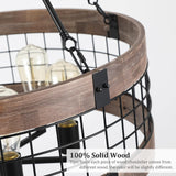 LamQee 5-Lights Rustic Farmhouse Chandeliers for Dining Room Over Table Wood and Metal Chandelier for Foyer Round Wooden Lights Fixture Large Drum Hanging Lighting Entryway Hallway Kitchen 18.9 Inch LamQee