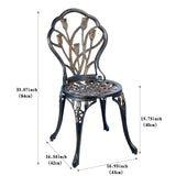 CG 3 Piece Bistro Set, Outdoor Patio Set, Anti-Rust Cast Aluminum Bistro Table Set for Park Yard Front Porch Furniture, Tulip, Antique Copper C/G