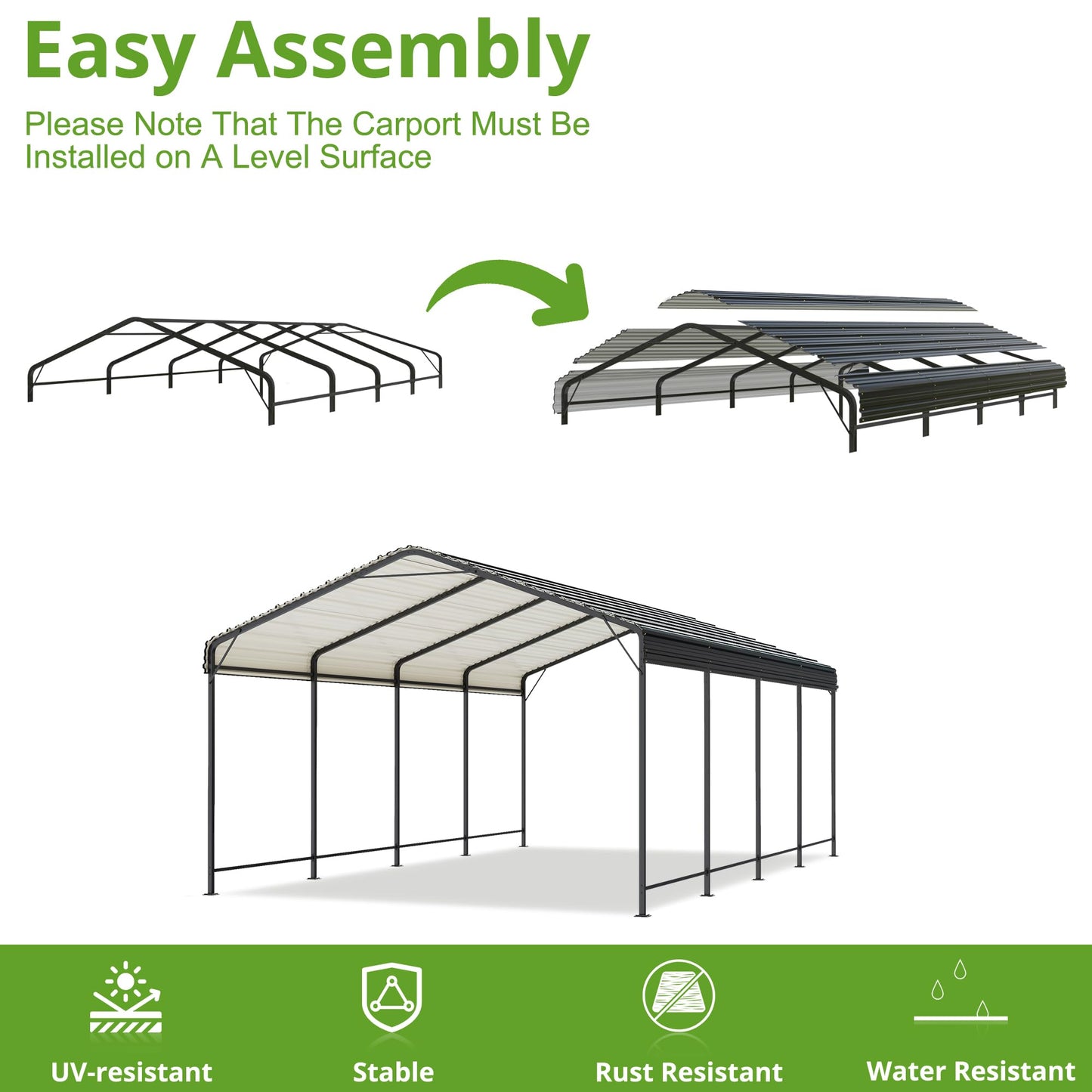 AIRWIRE 10x15 Metal Carport Carports with Enhanced Base Heavy Duty Garage Outdoor Galvanized Car Shelter for Car, Boats and Truck - WoodArtSupply