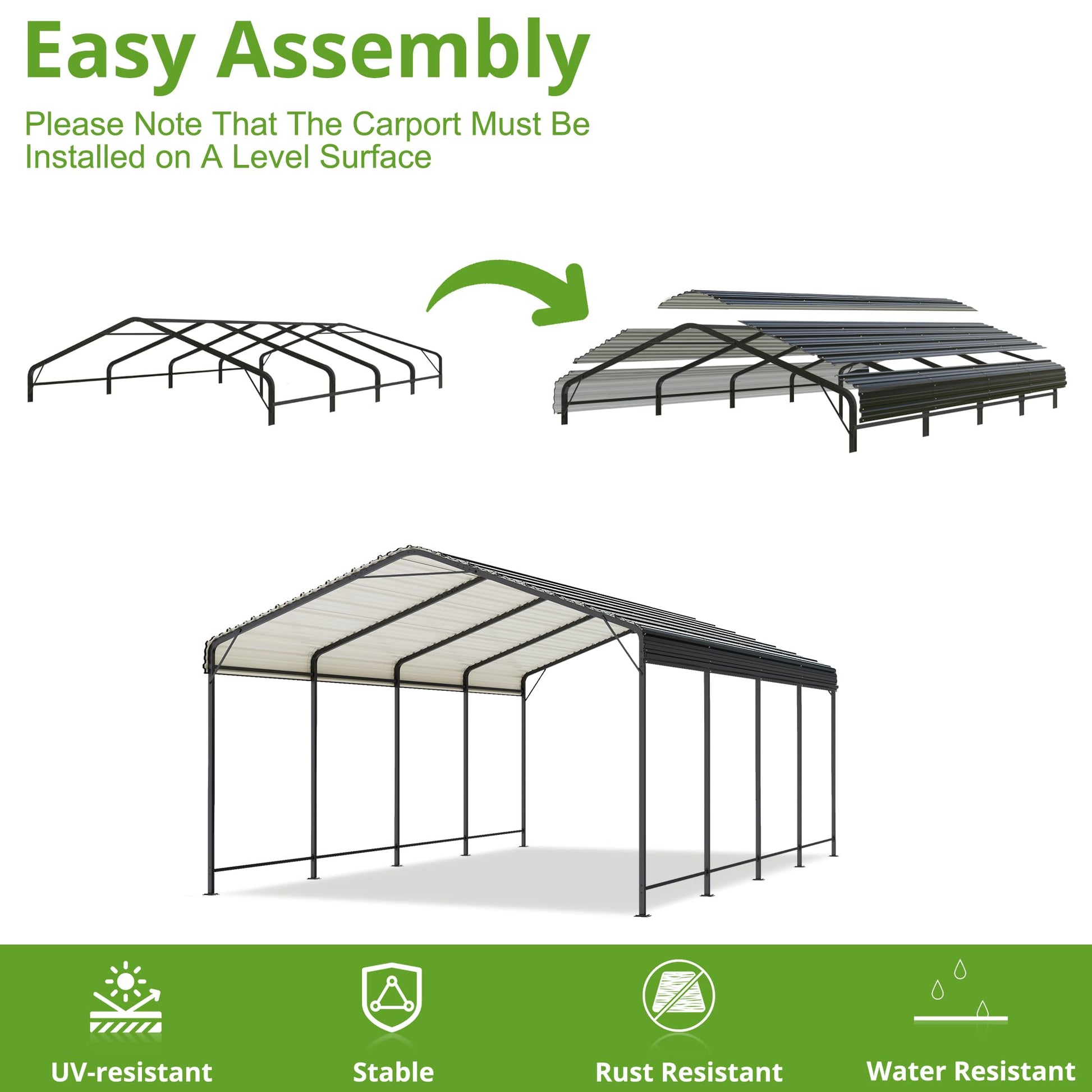 AIRWIRE 10x15 Metal Carport Carports with Enhanced Base Heavy Duty Garage Outdoor Galvanized Car Shelter for Car, Boats and Truck - WoodArtSupply