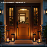 ALL FORTUNE Large Solar Outdoor Lanterns, 25" 16" Tall Farmhouse Black Metal Waterproof Decorative Lanterns with Solar Candles for Front Porch, Patio, Christmas, Fall Decor- Set of 2 ALL FORTUNE