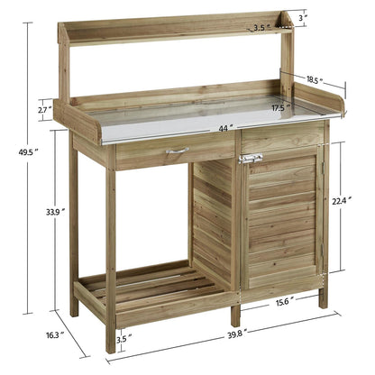 Topeakmart Garden Potting Bench Potting Table ACQ Lumber Wood Outdoor Work Station Work Bench Planting with Cabinet & Drawer & Top Shelf & Lower Shelf Light Green - WoodArtSupply