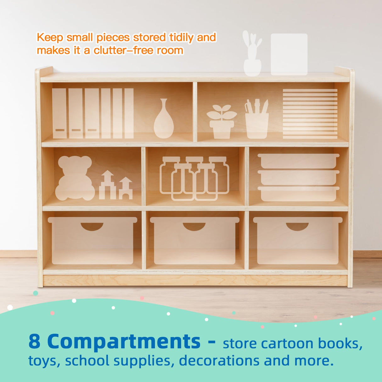 Montessori 8-Section Wooden Toy Organizer and Storage Cabinet for Kids Room OOOK