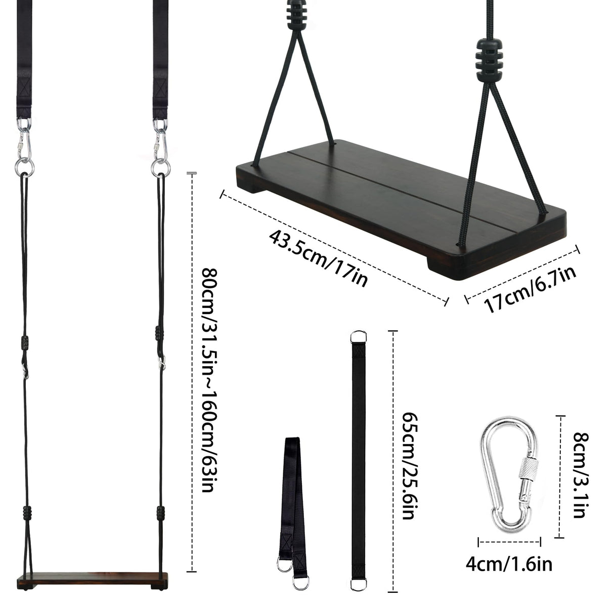 KINSPORY Wooden Swing Seat, Outdoor Swing Set Accessories for Backyard, Height Adjustable Rope with Hanging Tree Straps Kit for Porch Patio Garden Playgroud (Brown) KINSPORY