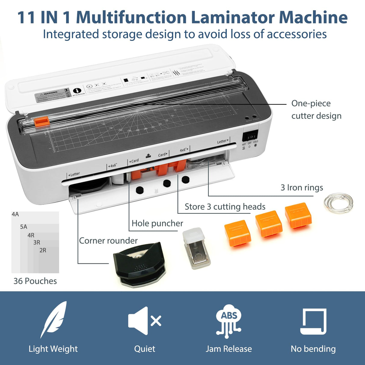 OidoZac Laminator Machine, 11 in 1 Laminating Never Jam Technology with 36 Laminating Sheets, 9 Inch Thermal Laminator A4 Laminating Machine Hot & Cold with Paper Trimmer for Home Office School OidoZac