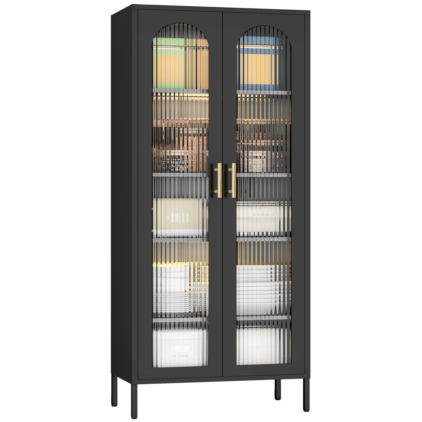 ZONLESON Metal Storage Cabinet, 71" Tall Black Display Curio Glass Storage Cabinet with Glass Doors and 4 Shelves, Large Bookcase Cabinet for Home Office, Living Room, Pantry (Black-71 Cabinet)