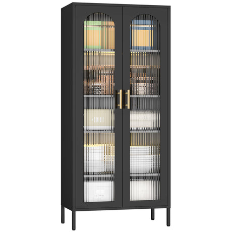 ZONLESON Metal Storage Cabinet, 71" Tall Black Display Curio Glass Storage Cabinet with Glass Doors and 4 Shelves, Large Bookcase Cabinet for Home Office, Living Room, Pantry (Black-71 Cabinet) ZONLESON